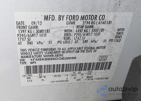 2013 Ford Explorer z USA, uszkodzony, nr VIN 1FM5K8B86DGB28088